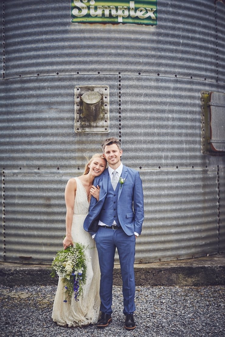 couples portrait at eco wedding at East Soar Farm in Devon