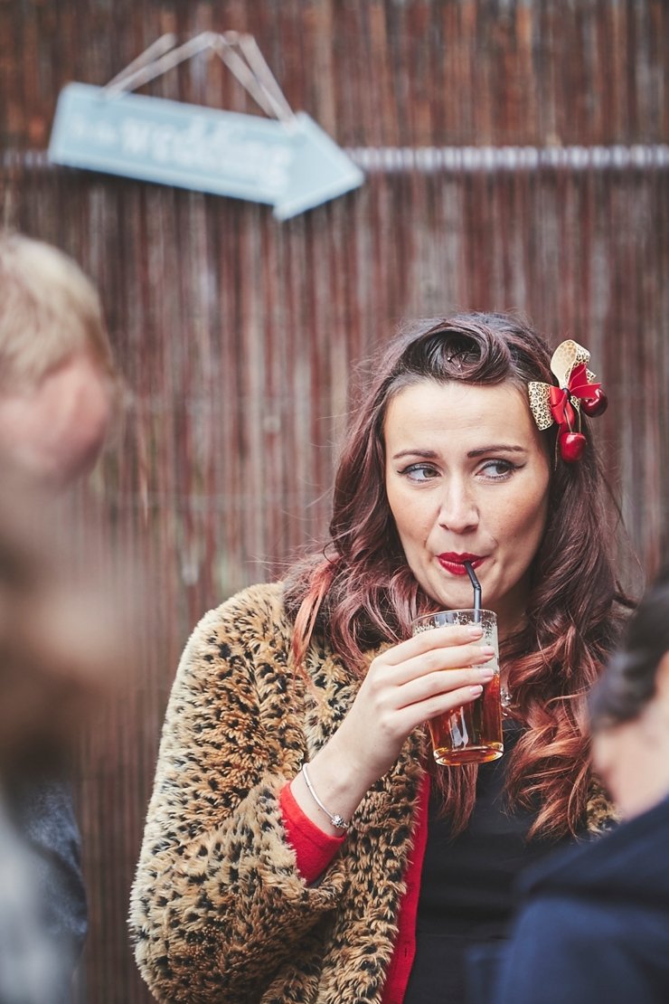 50's style rockabilly wedding guest at Tunnels Beaches