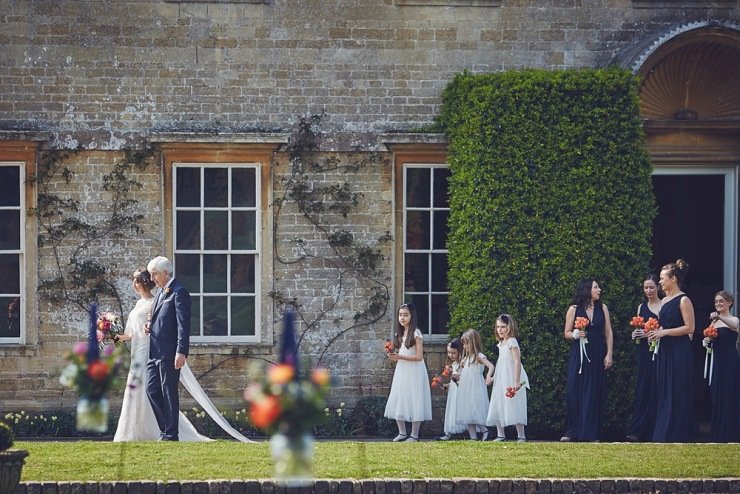 bridal procession wedding photography Babington House Somerset