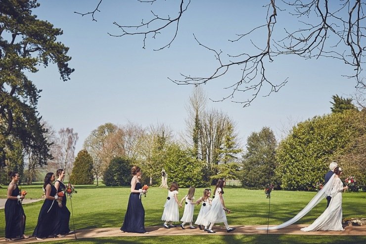 bridal procession wedding photography Babington House Somerset