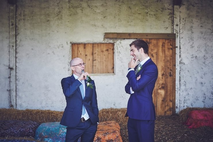 natural wedding photo of happy guest at eco wedding at East Soar Farm in Devon