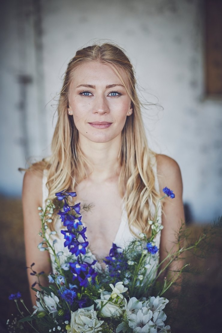 natural wedding photo of happy guest at eco wedding at East Soar Farm in Devon